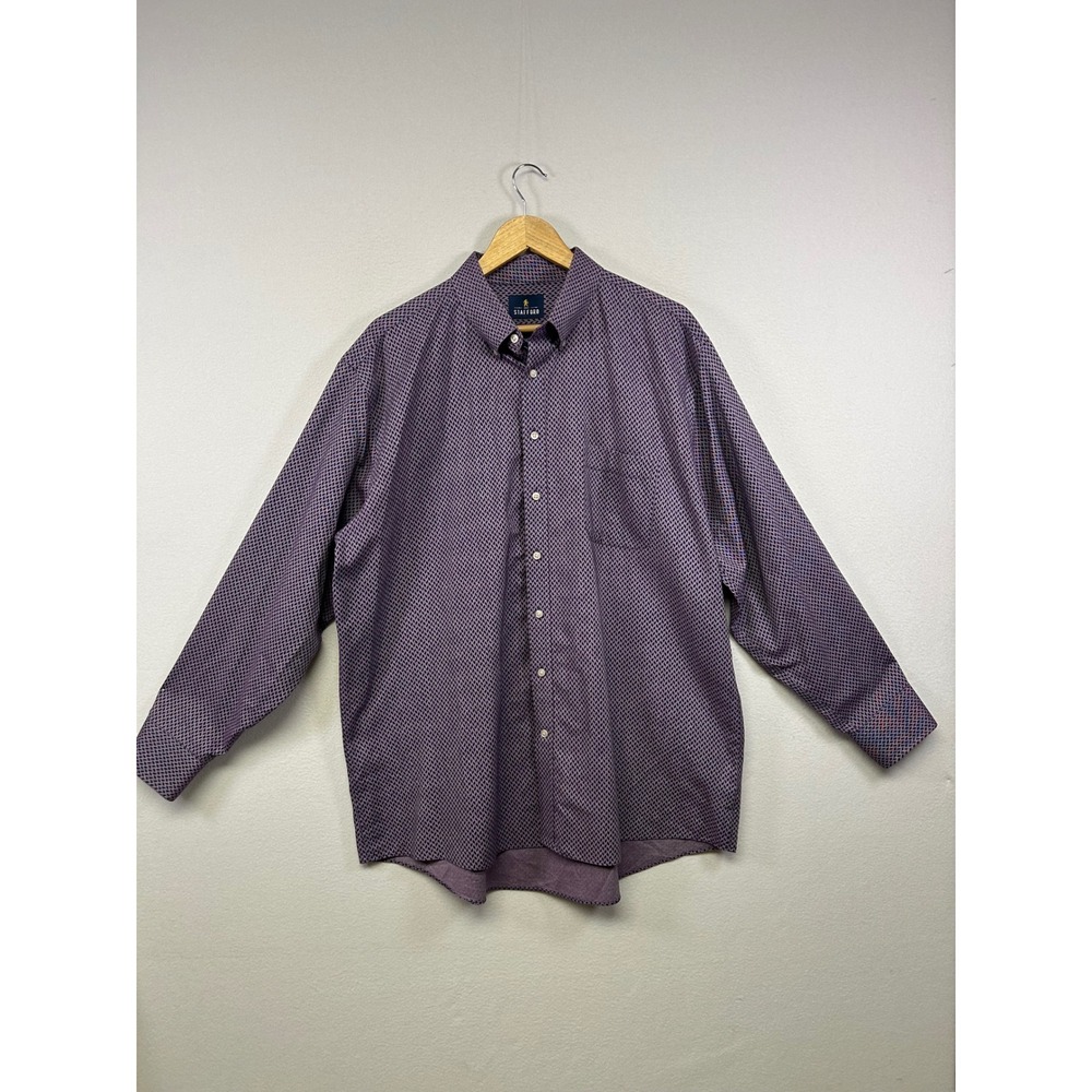 Business Casual‎ Stafford Mens 17.5 Purple Geometric Wrinkle-Free Oxford Shirt